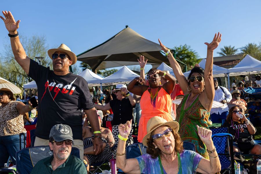 Guests with hands up during a set