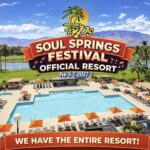 Soul Springs Festival official resort promotional graphic featuring the pool and palm trees
